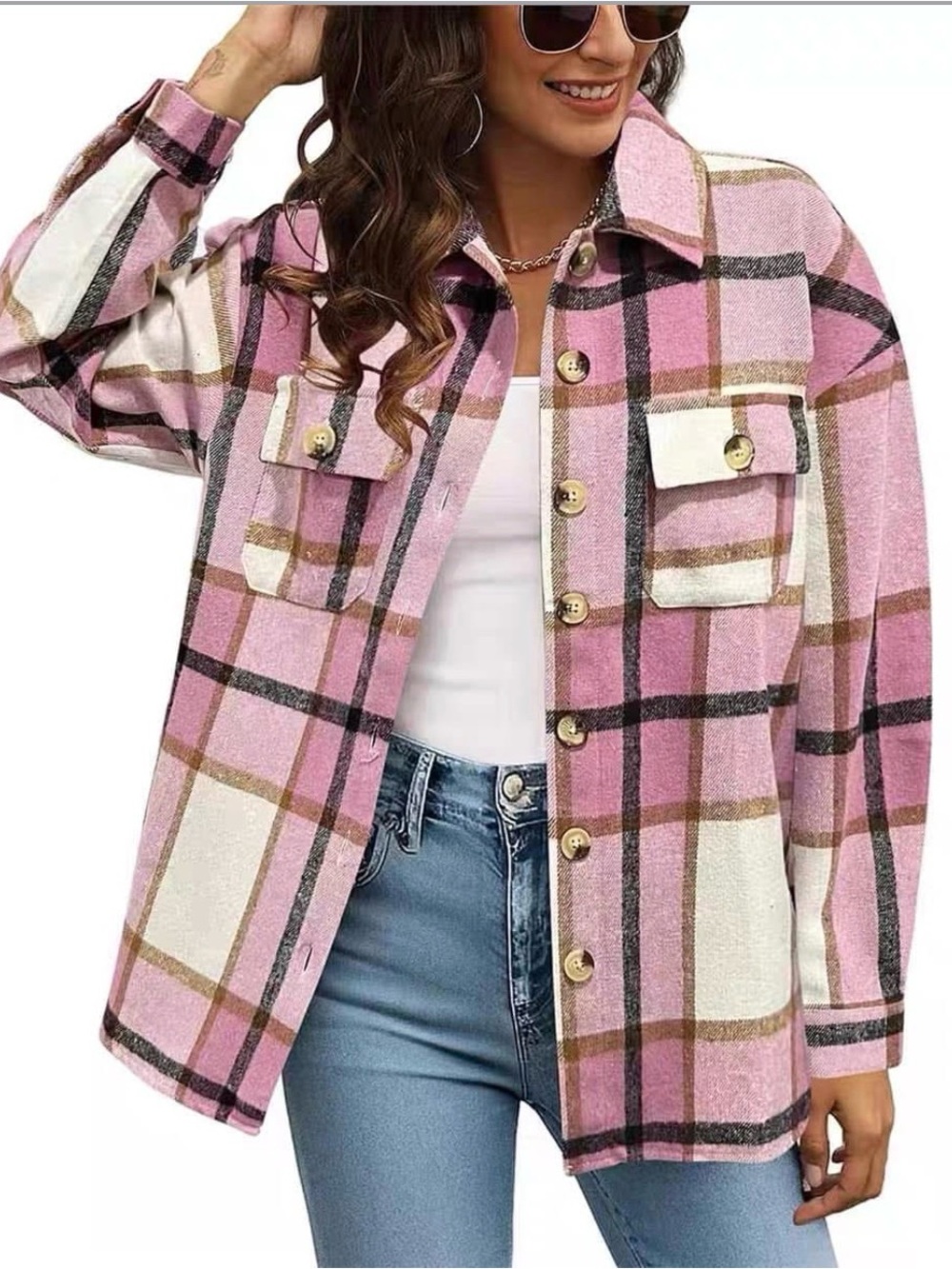 Cozy Pink Plaid Shacket / Shirt Jacket